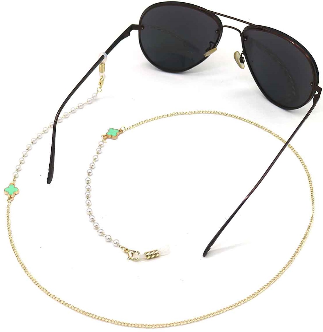 A-E22.2 GL004-054-1 Sunglass Chain Pearls Clover Green