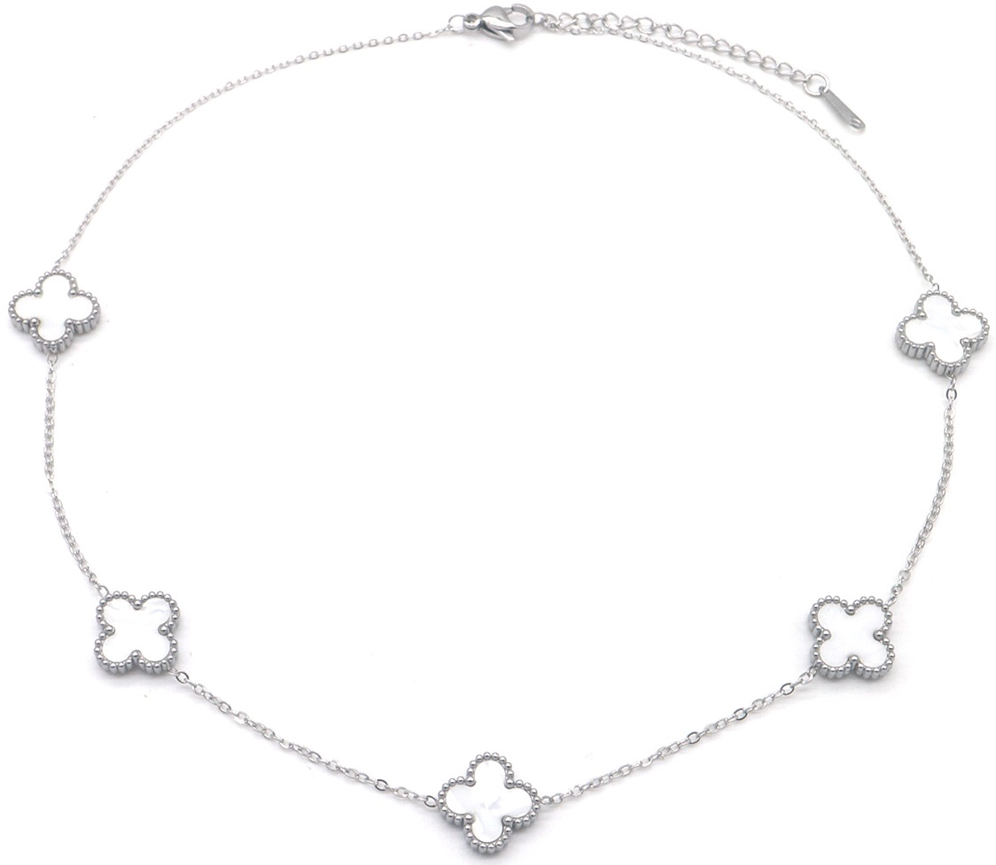 G-D16.2 N089-008S S. Steel Necklace Clovers White