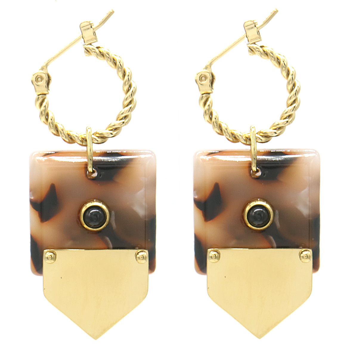 E-B4.4 E010-042G S. Steel Earrings with Stone 4.5x2cm Gold