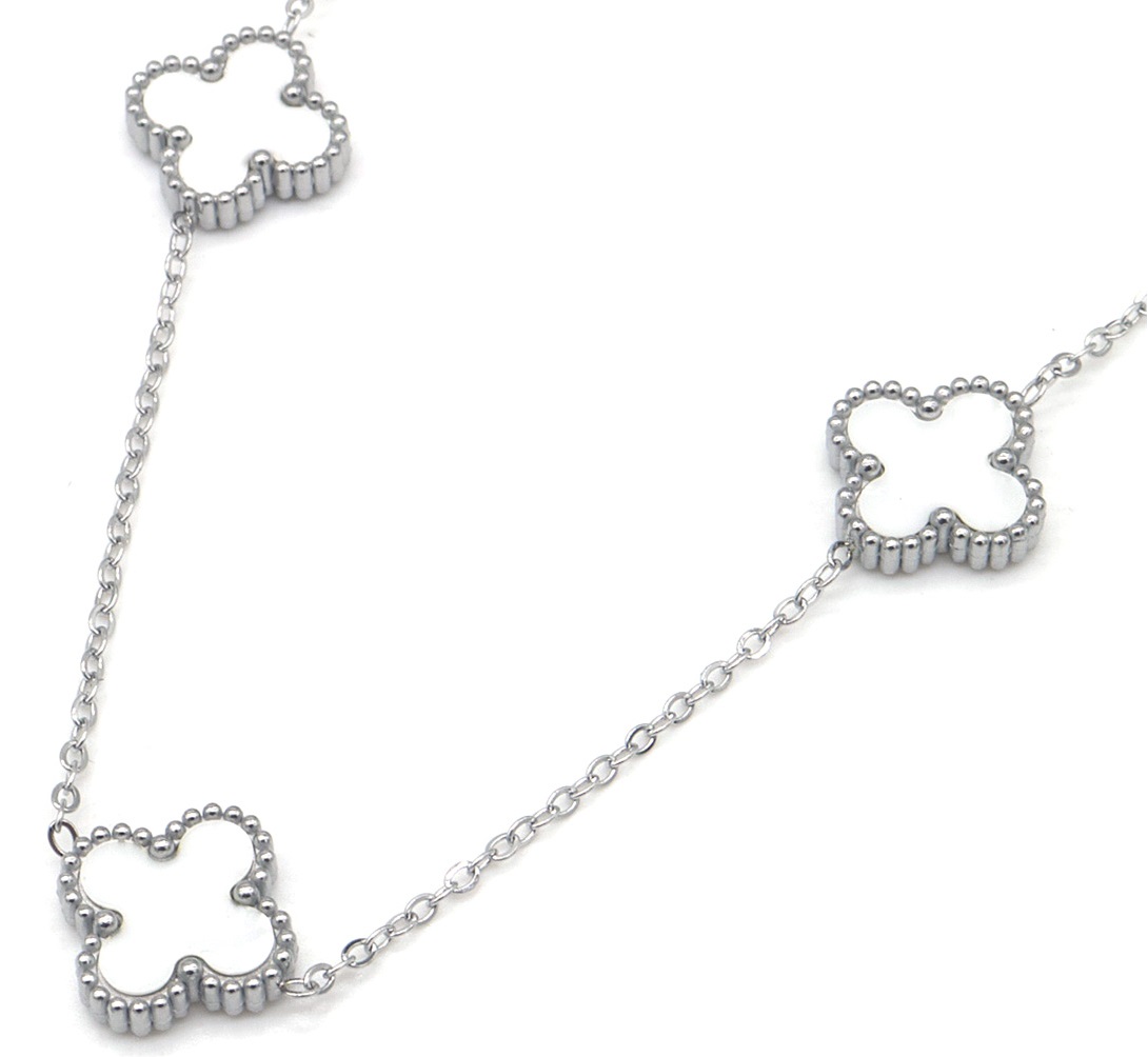 G-D16.2 N089-008S S. Steel Necklace Clovers White