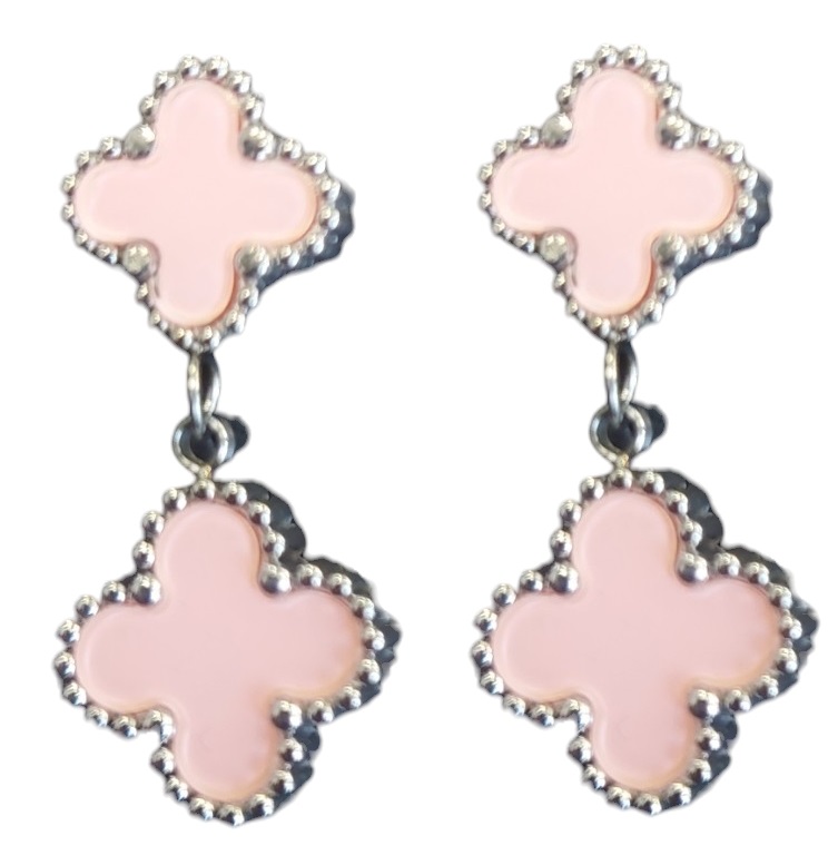 H-C5.5  E088-013S S. Steel Earrings Clovers 3cm Pink