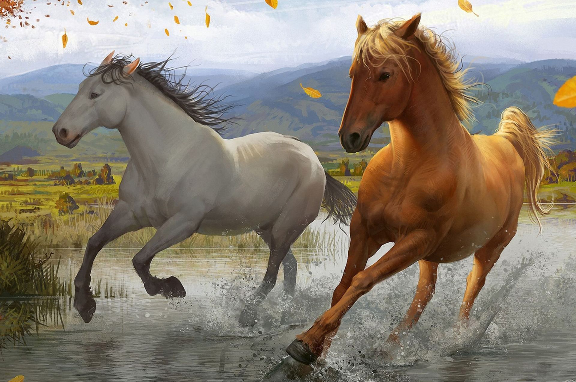 Q-I4.1 GD75161 Diamond Painting -Canvas 40x30cm - Painting 35x25cm Horses