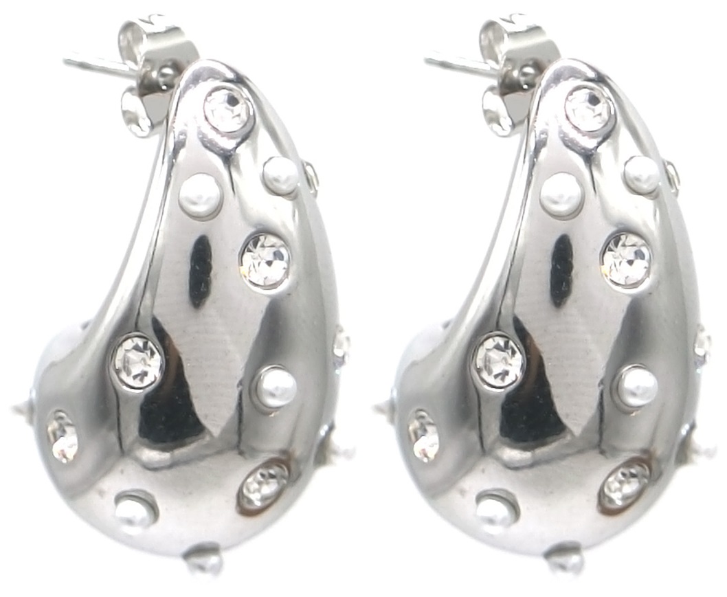 D-A18.2 E103-163S S. Steel Earrings 3cm Drop Crystals - Pearls