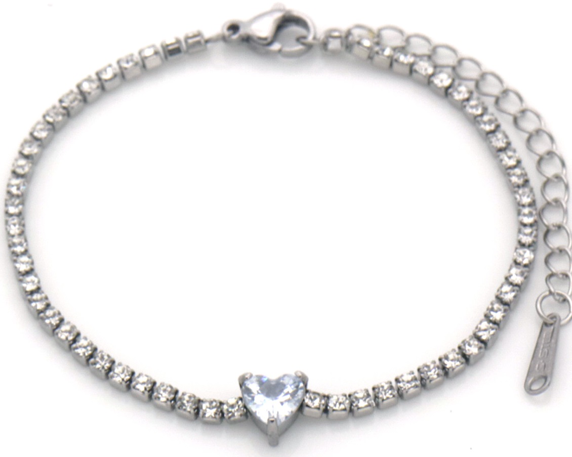 C-F5.2 B926-002S S. Steel Bracelet Crystals Heart