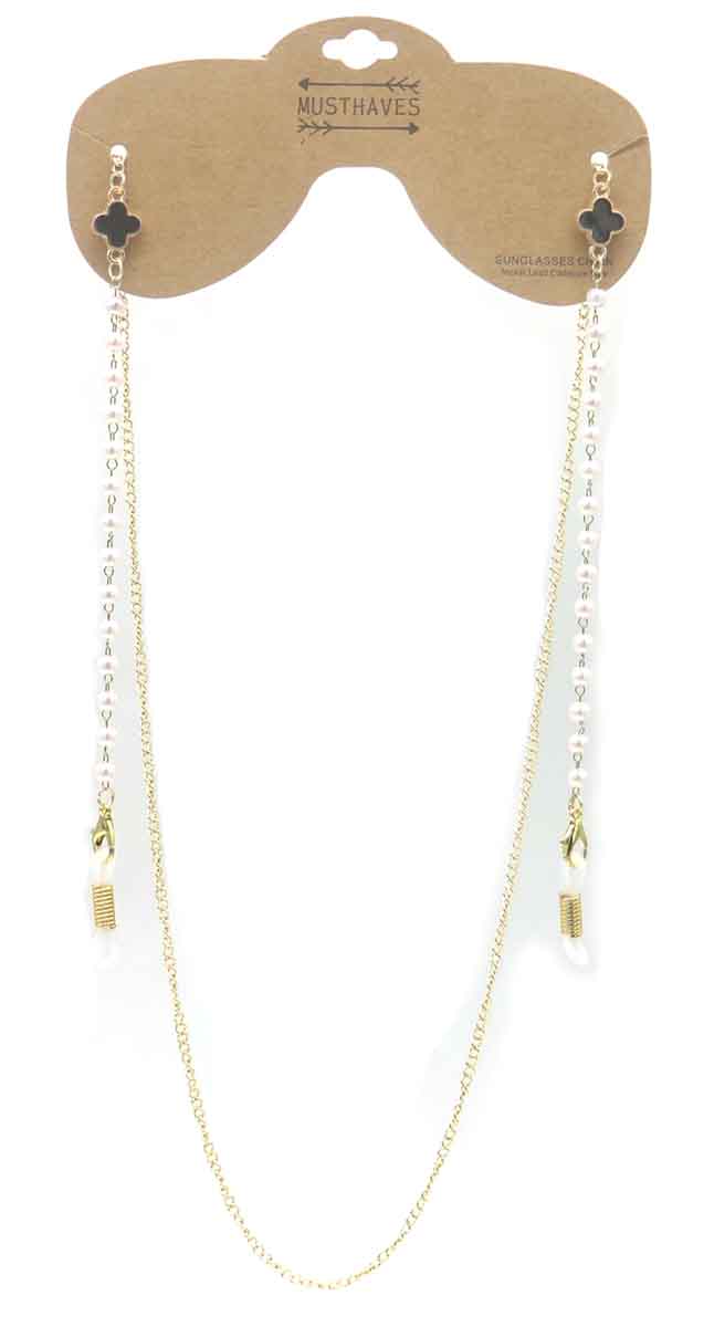 A-F15.3 GL004-054-4 Sunglass Chain Pearls Clover Black