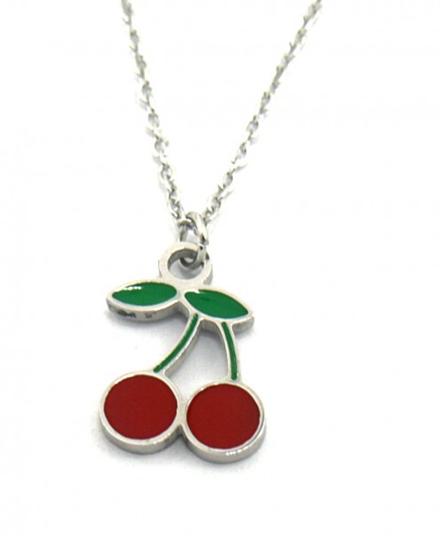 H-E6.1 N221-303S S. Steel Kids Necklace 15mm Cherries 35-41cm