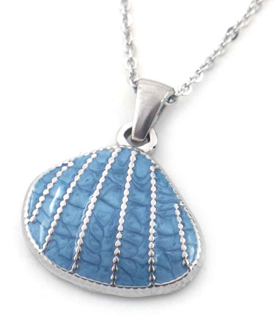 E-E17.5 N103-083S-1 S. Steel Necklace 2.3cm Shell Blue