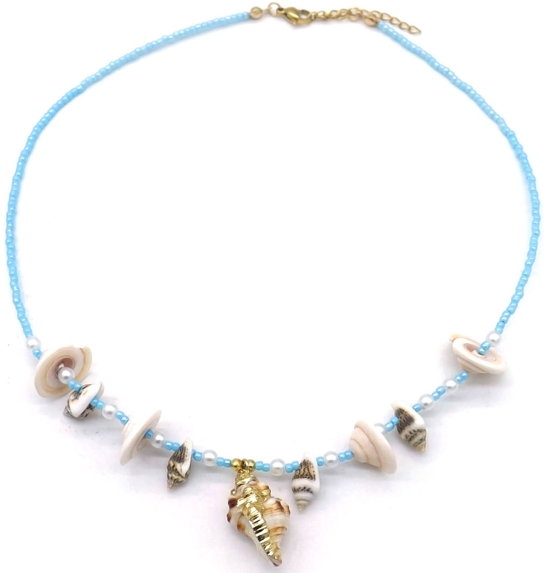 I-E19.1 N830-029-2 Necklace Shells Blue