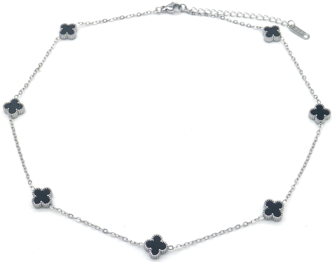 C-E8.3 N089-035S S. Steel Necklace 8mm Clovers