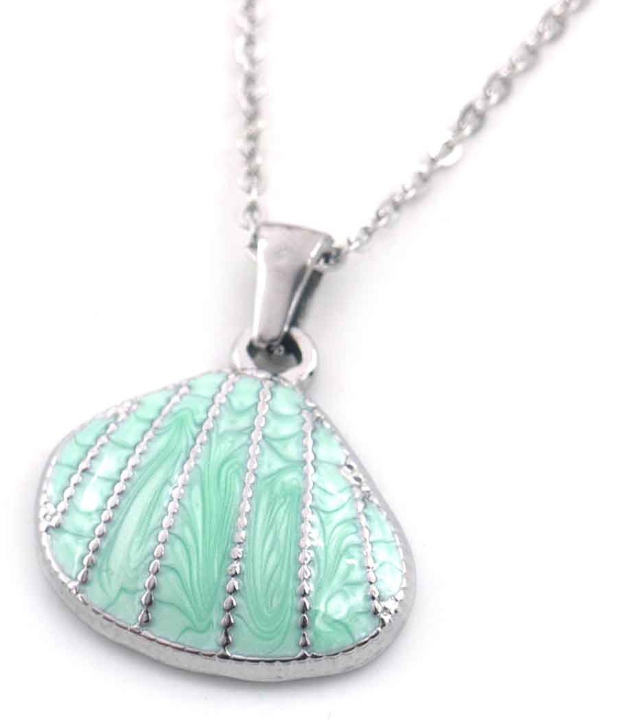 H-E22.3 N103-083S-4 S. Steel Necklace 2.3cm Shell Green