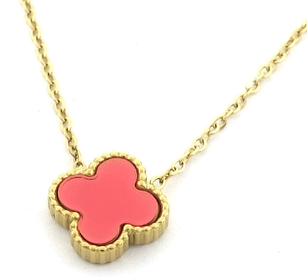 A-B16.2  N088-049G S. Steel Necklace Clover Pink